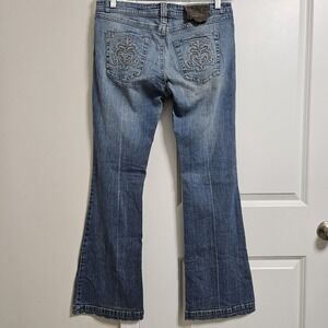 Industrial Cotton Bootcut Jeans Womens 11 Blue Flare Low Rise Embroidered Y2K
